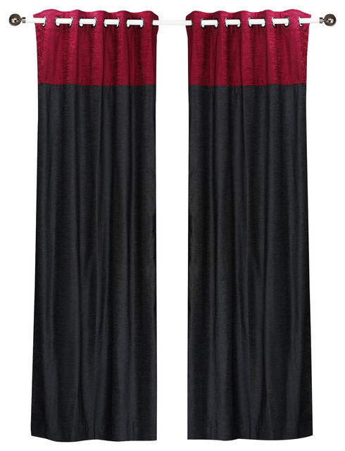 Signature Black And Burgundy Ring Top Velvet Curtain Panel Piece