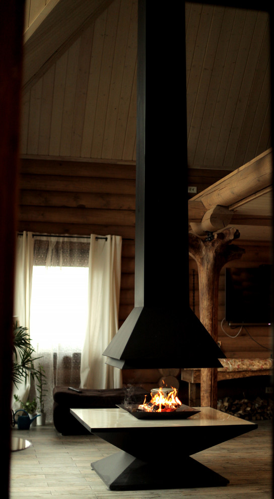 Монтаж подвесного камина OpenFire и устройство дымохода в загородном доме