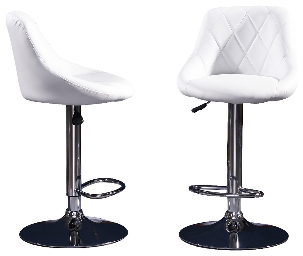 Set Of 2 Bar Stools Adjustable PU Leather Barstools Swivel Pub Chairs White New 