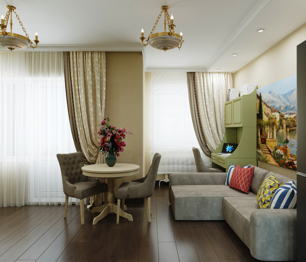 Кухня в оливковых тонах с винным шкафом, стиль новая классика