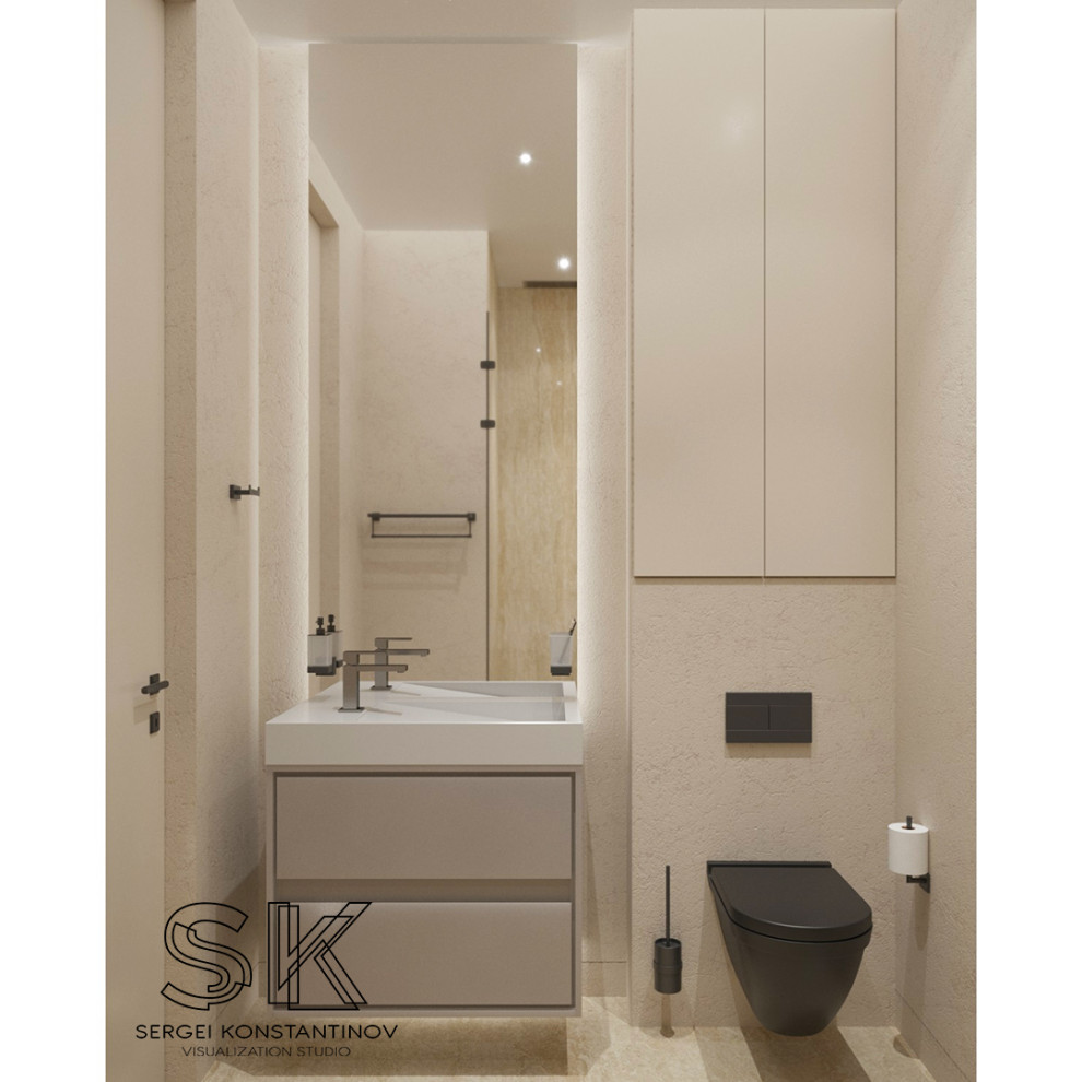 Светлая бежевая ванная