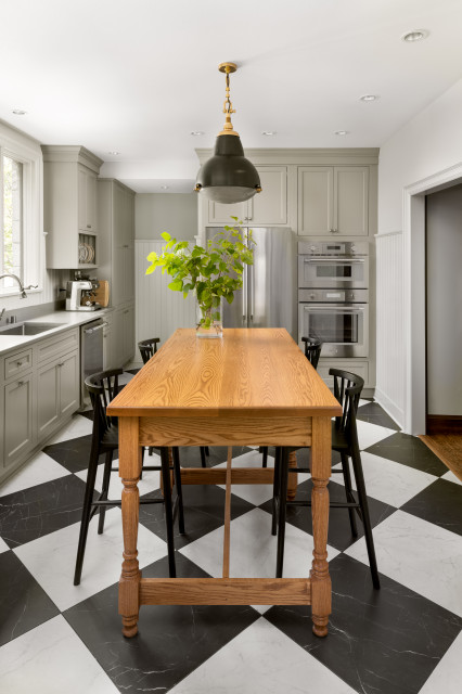 Charming French Country Kitchen with Checkered Floor