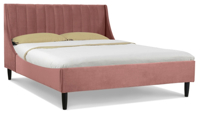 Aspen Vertical Tufted Headboard, Upholstered Queen Size Platform Bed With Cushioned Headboard