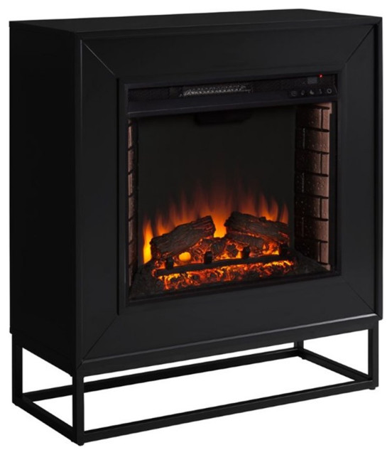Bowery Hill Engineered Wood Contemporary Electric Fireplace in Black