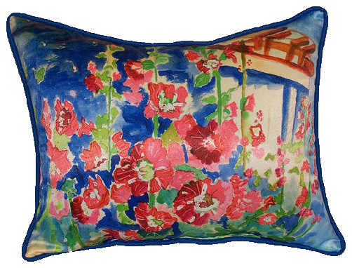 Pair of Betsy Drake Hollyhocks Large Pillows 15 Inch x 22 Inch