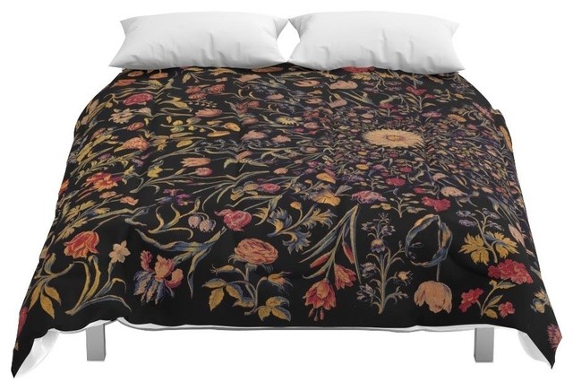 Society6 Medieval Flowers On Black Comforter Contemporary