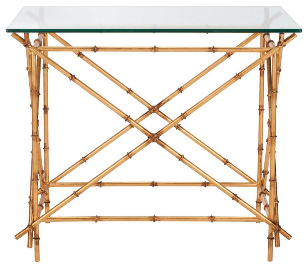 John Crisscrossed Gold Accent Table, Glass Asian Side Tables And