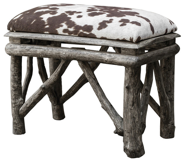 Contemporary Rustic Branch Cow Print Bench Rustic