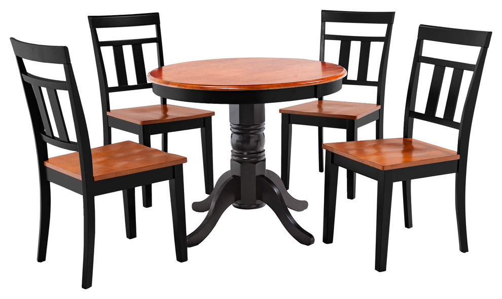 Brookline 5 Piece Small Kitchen Table And Chairs Set, Black and Cherry