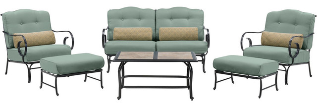 Oceana 6 Piece Patio Set With A Tile Top Coffee Table Transitional Outdoor Lounge Sets By Virventures