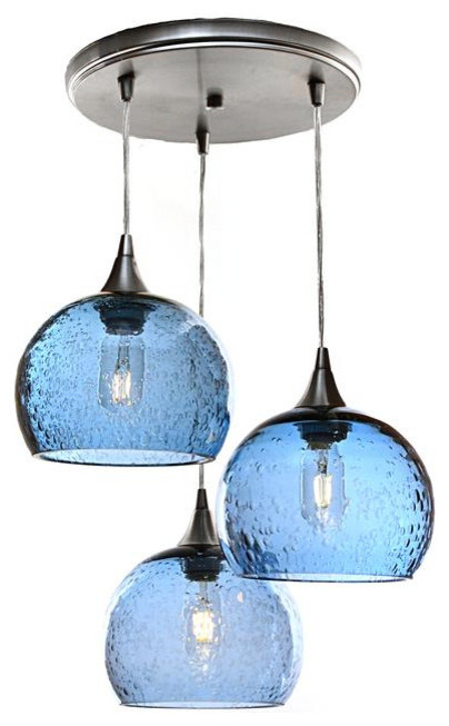 Lunar 3 Light Cascade Pendant No 767 Contemporary Lighting By Bicycle Glass Co Houzz - Blue Glass Pendant Shade