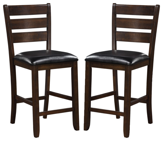 Set of 2 Black PU Counter Height Chair, Espresso Finish Transitional