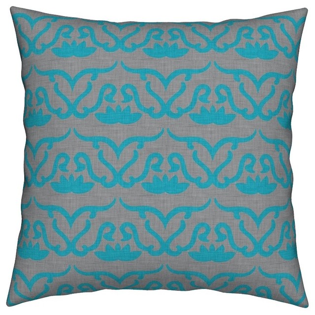 Turquoise Aqua Brown Linen Holli Zollinger Throw Pillow