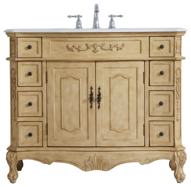 42" Single Bathroom Vanity, Light Antique Beige - Victorian - Bathroom ...
