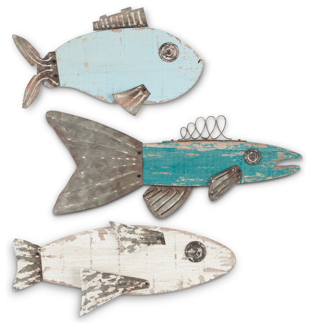 Wood And Metal Fish Wall Decor Multicolor