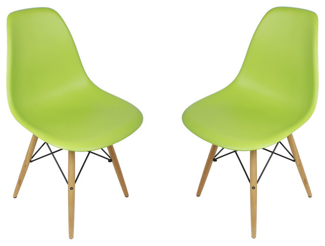 4 X DSW Lime Green Mid Century Modern Dining Shell Chair w/ Wood Eiffel Legs - Midcentury 