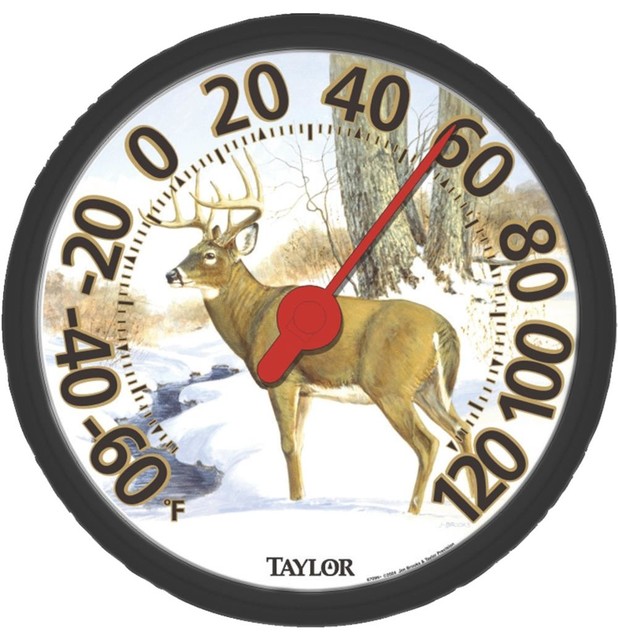 Taylor Indoor/Outdoor Thermometer, 13.5", Black Bezel Rustic