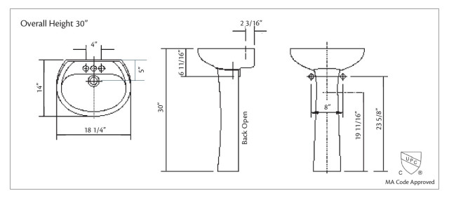 Cheviot Products Fiore Pedestal Sink 18 1 4 Single Hole Faucet Drilling Contemporary Bathroom Sinks By Houzz - Bathroom Pedestal Sink Measurements