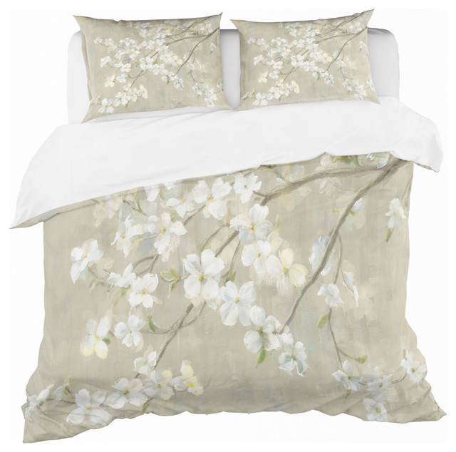 Dogwood In Spring Neutral Cottage Duvet Cover Set Contemporary