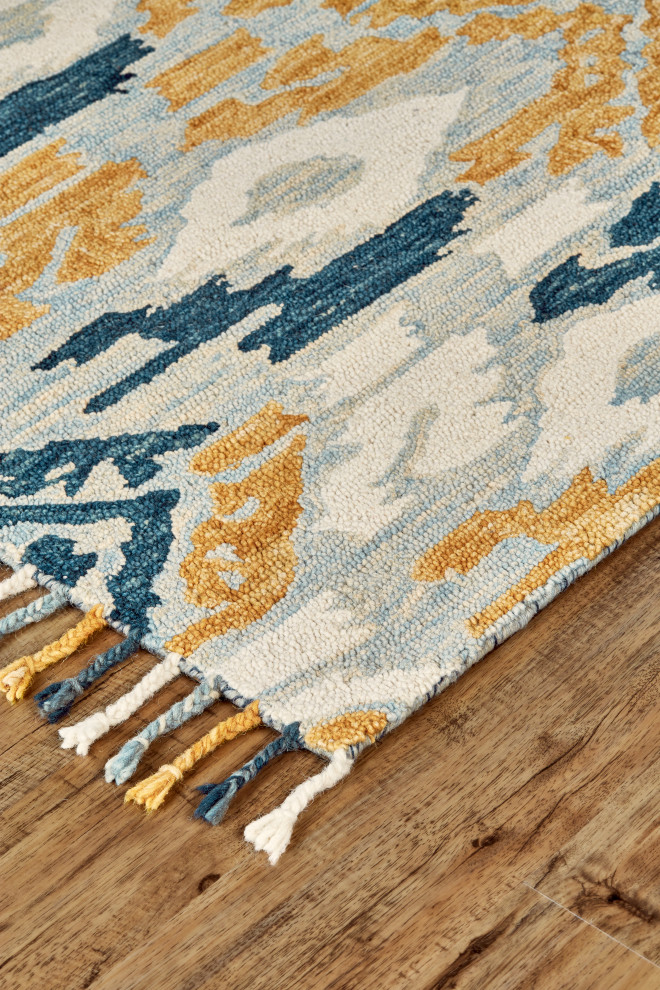Feizy R8025MLT Remington Hand Tufted Yellow / Teal Area Rugs, 5' x 8