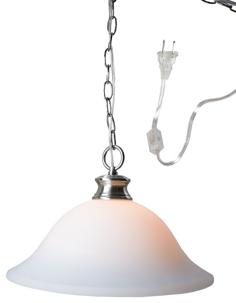 Glass Shade Swag Lamp Brushed Nickel Transitional Pendant Lighting