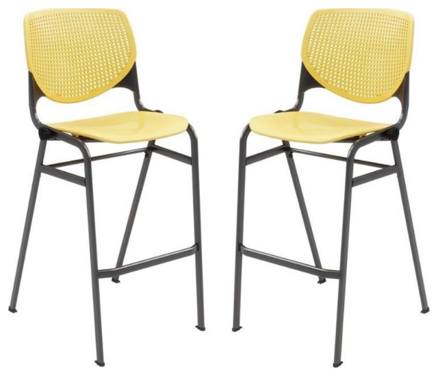 Home Square Stack Steel Frame Barstool in Yellow - Set of 2