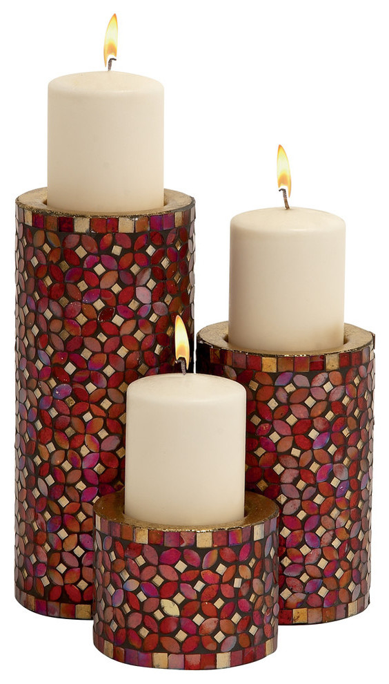 Metal Mosaic Candle Holders 3 Piece Set 11 7 4 Contemporary Candleholders By Gwg Outlet