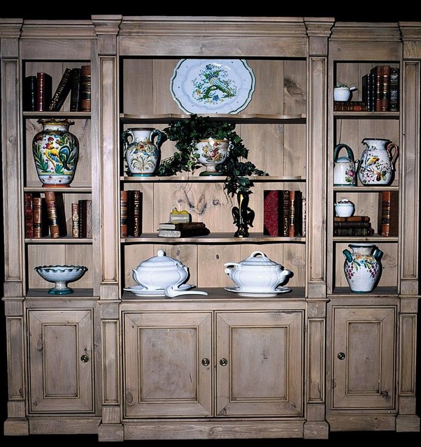 3-Section Country Bookcase With Skinny Side Sections, Terra Cotta