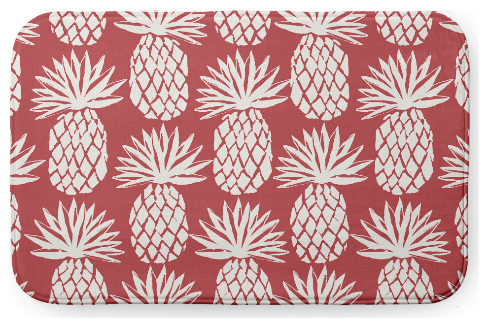 34" x 21" Pineapple Pattern Bathmat, Ligonberry Red