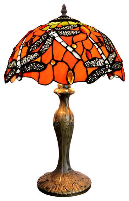 Red Tiffany Style Table Lamp With Dragonfly Motif Victorian Red Tiffany Style Table Lamp With Dragonfly Motif
