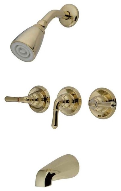 Kingston Brass Three-Handle Tub and Shower Faucet, Polished Brass