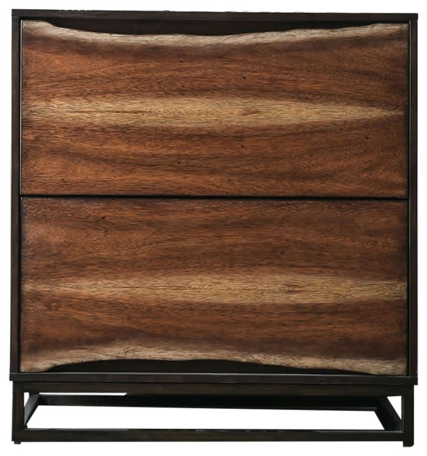 2 Drawer Wooden Small Chest With Split Wood Panelled Fronts, Brown