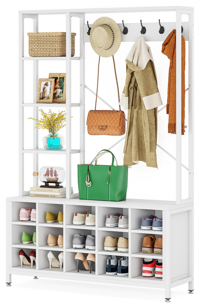 Hall Tree With Bench and Shoe Storage Bench With Storage Shelves