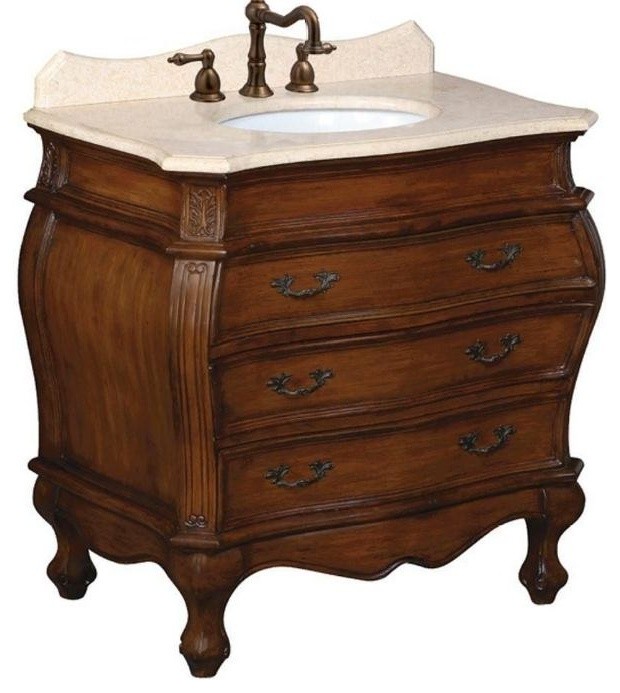 Belle Foret 36 Single Basin Vanity with Cream Marble Top, Aged Walnut (80033RN)