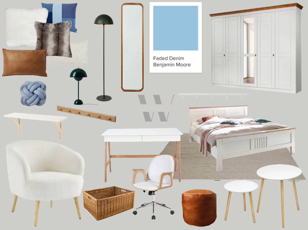 Umplanung und Farbberatung für ein Schlafzimmer mit einem Homeoffice-Platz