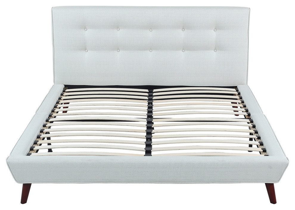 Midcentury Ivory Linen Low Profile Platform Bed Frame Full