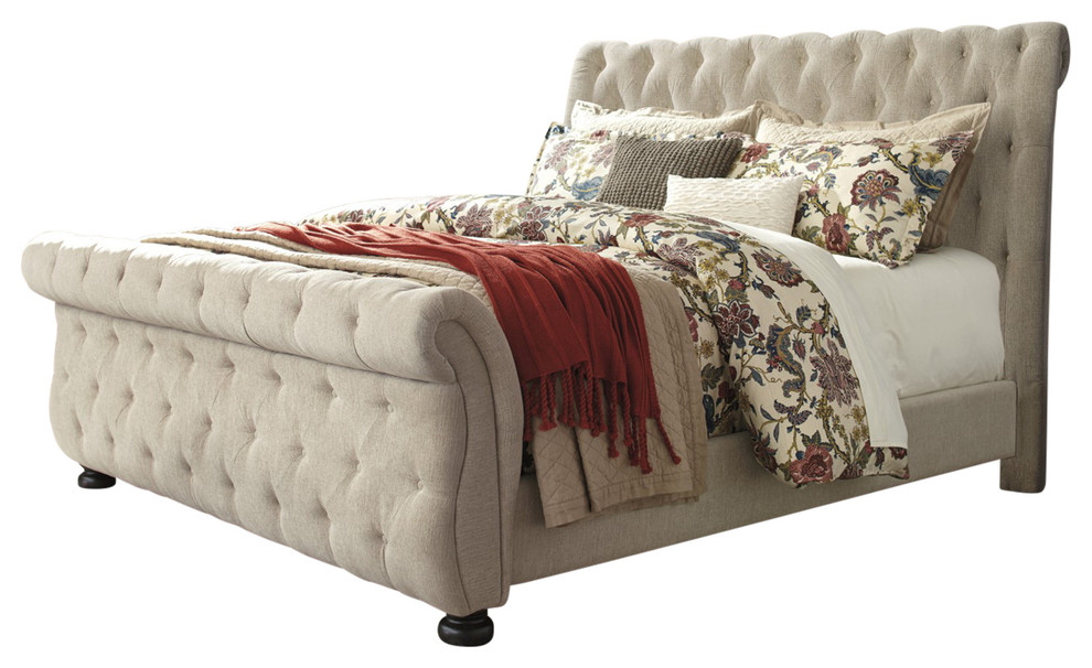 Willenburg Cal King Upholstered Bed Linen Traditional Sleigh Beds By Emma Mason Houzz