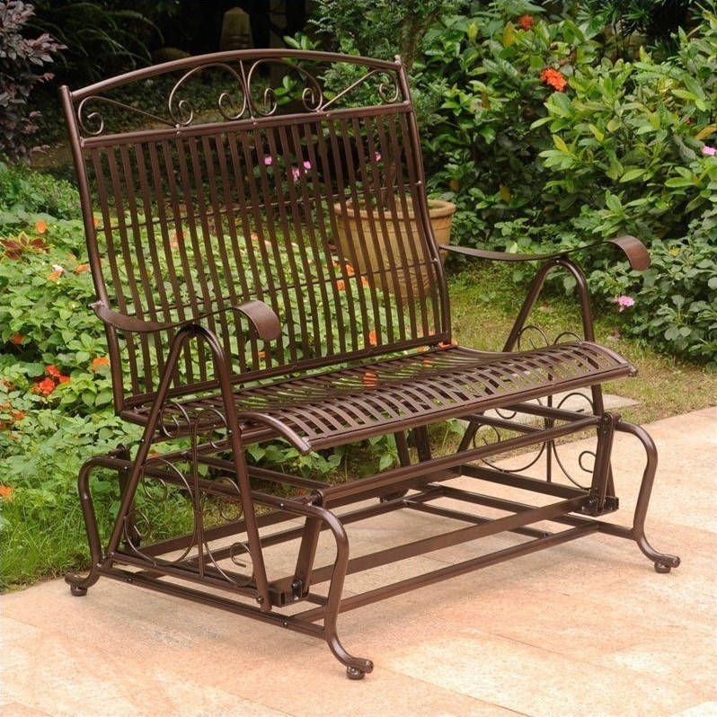 Mandalay Iron Glider Bench, Hammered Bronze Mediterranean Outdoor