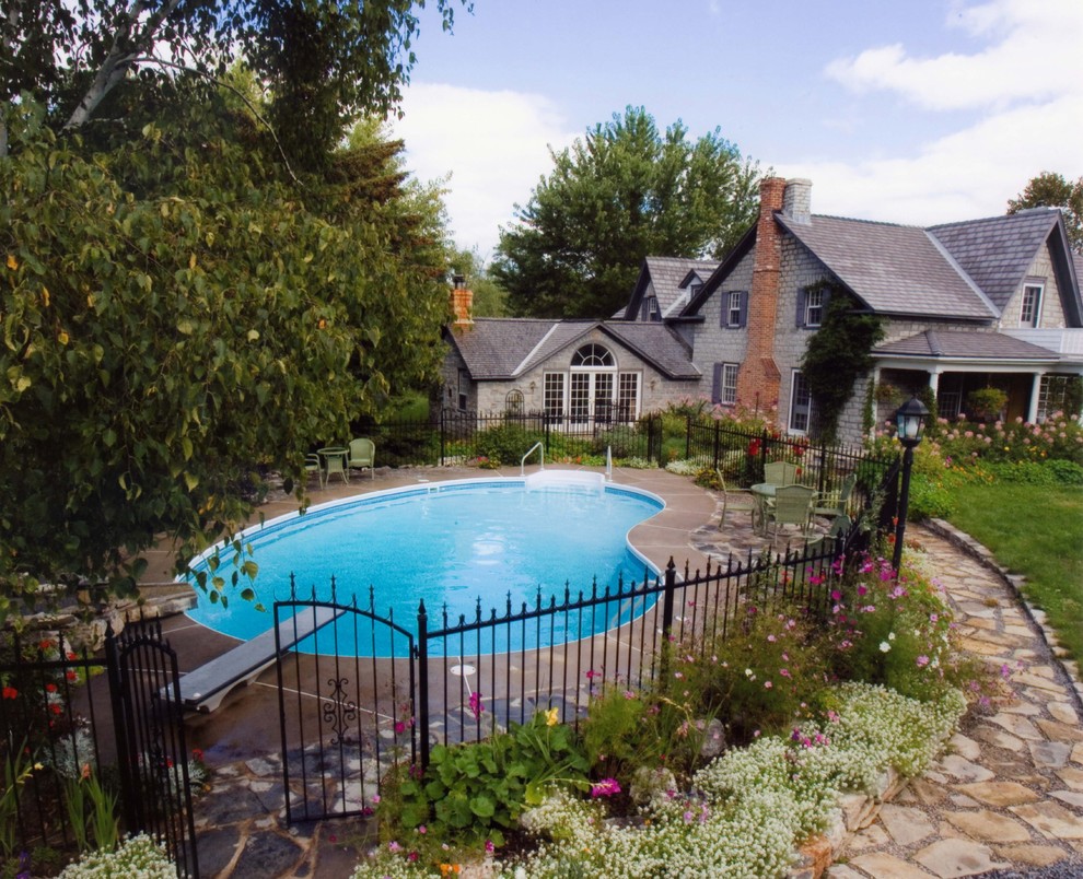 Pool fountain - mid-sized transitional backyard concrete and kidney-shaped pool fountain idea in Baltimore
