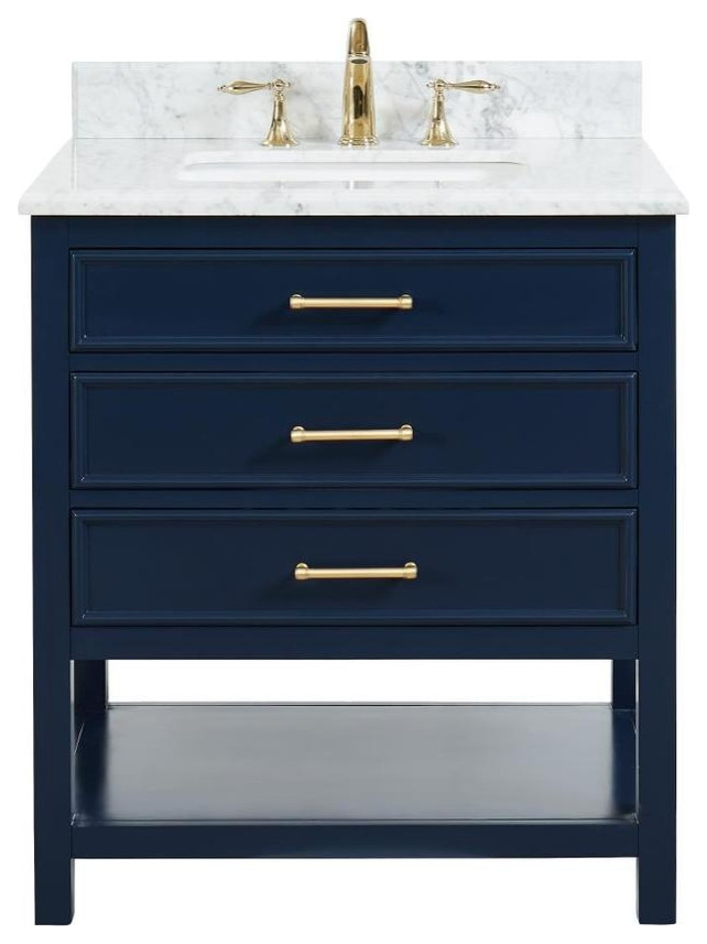 Manhattan Navy Blue 31" Single Sink & Carrara Marble Top Bathroom