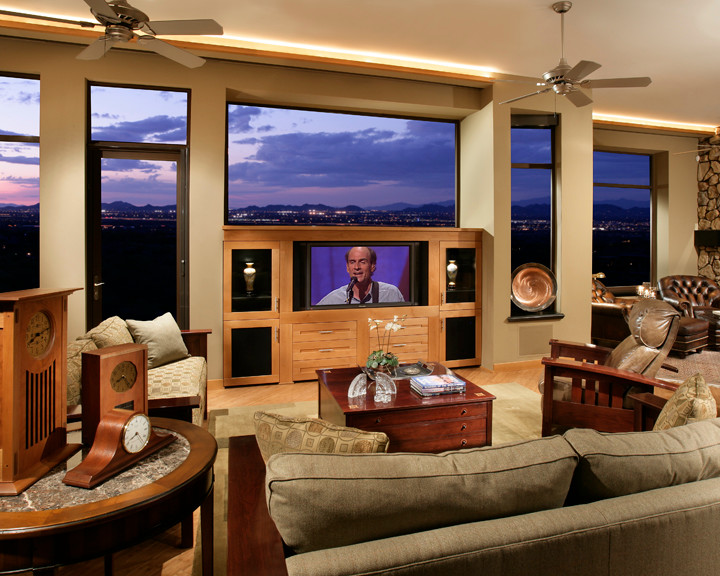 Design ideas for a modern family room in Phoenix.