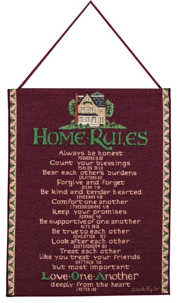 Home Rules Family Tapestry Bannerette Wall Hanging Contemporary