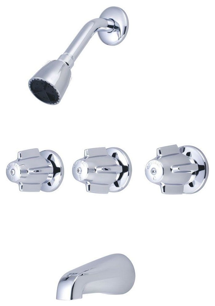 Central Brass Three Handle Tub & Shower Set Contemporary Tub And Shower Faucet Sets by