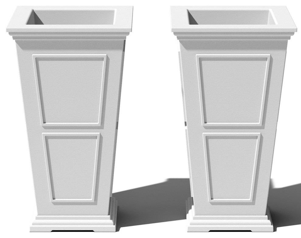 Brixton Tall Planter, 28", White, 28 Inch, 2 Pack