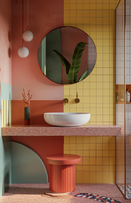 Inspiration déco - salle de bain au carrelage coloré