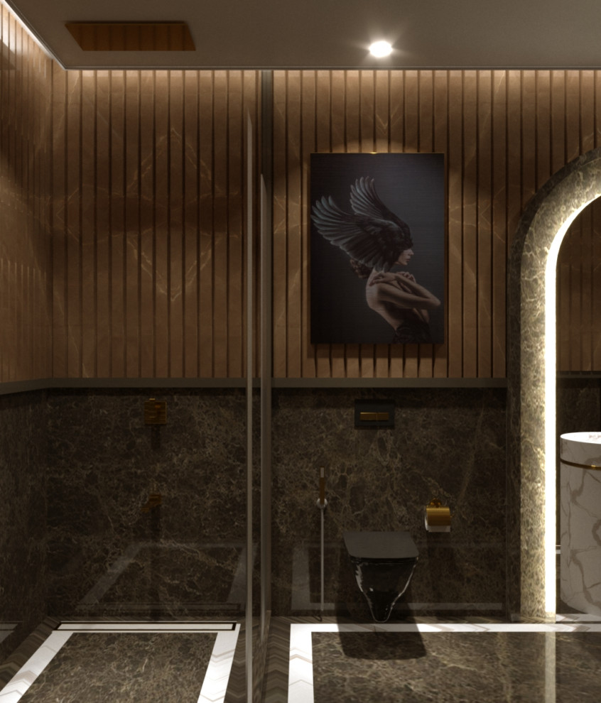 ムンバイにあるおしゃれなトイレ・洗面所の写真