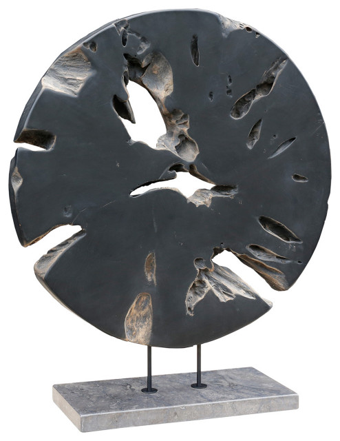 Round Teak Wood Art Weathered Grey Large
