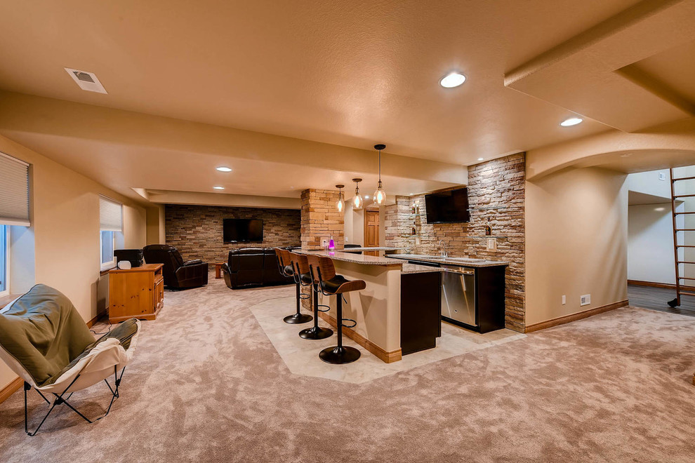 Basement - rustic basement idea in Denver