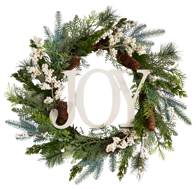 24" Christmas Joy Greenery Holiday Artificial Wreath