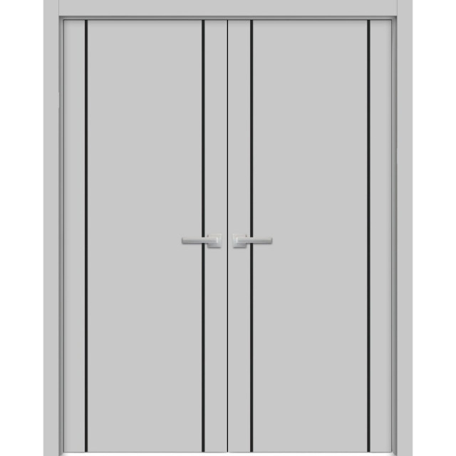 Solid French Double Doors Planum 0016 Grey Matte with, 48" x 84" ( 2